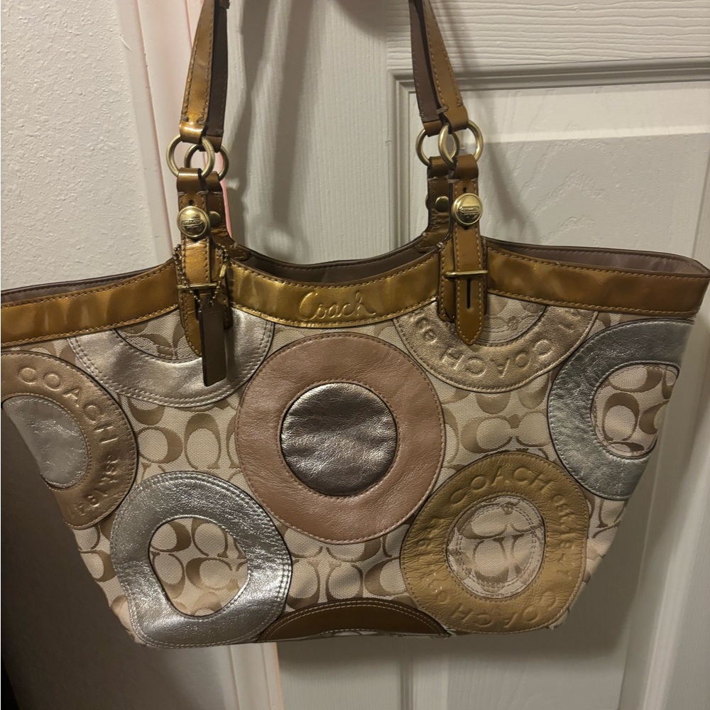 Coach Brown and Silver Signature Tote
